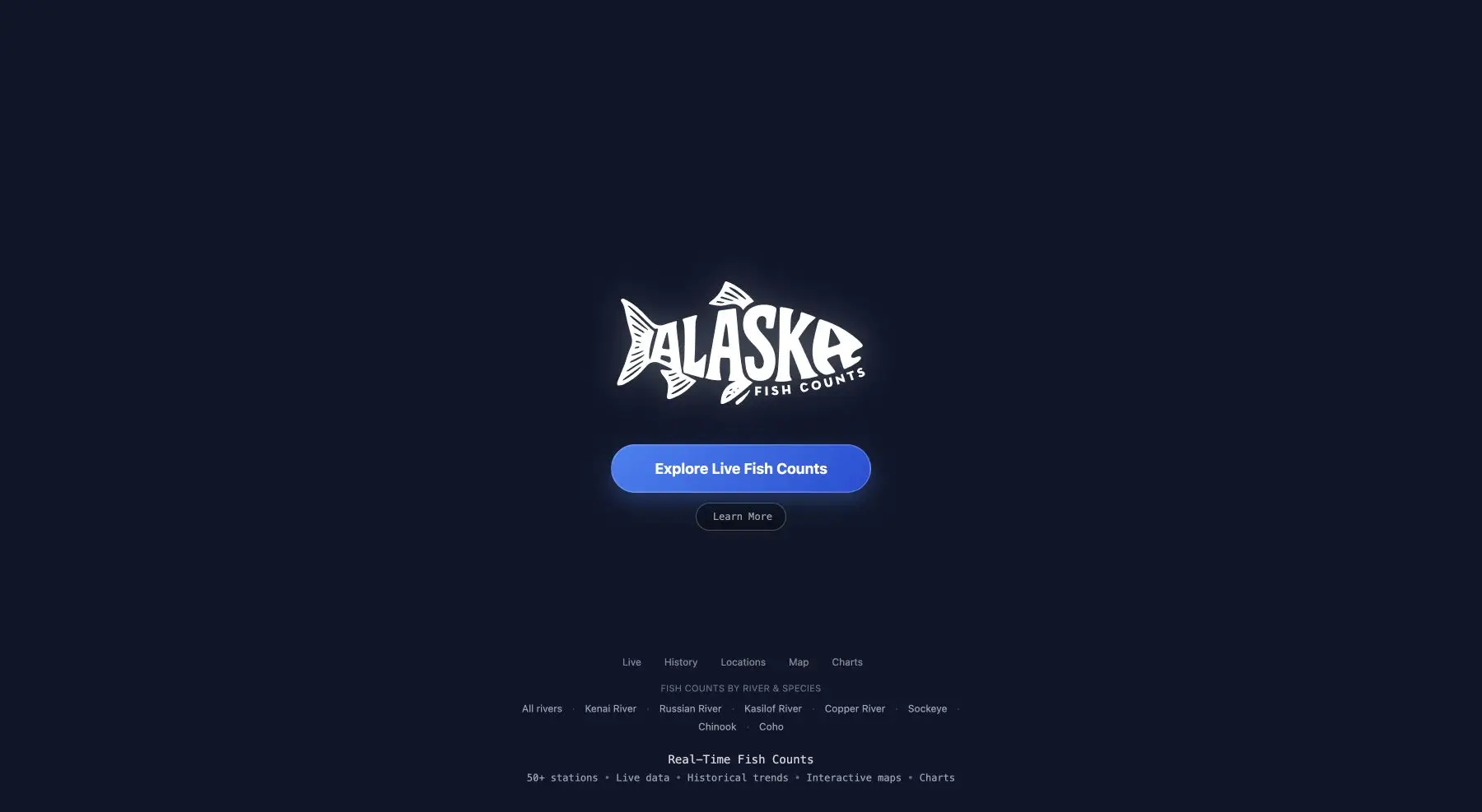 Desktop screenshot of Alaska Fish Counts on alaskafishcounts.com