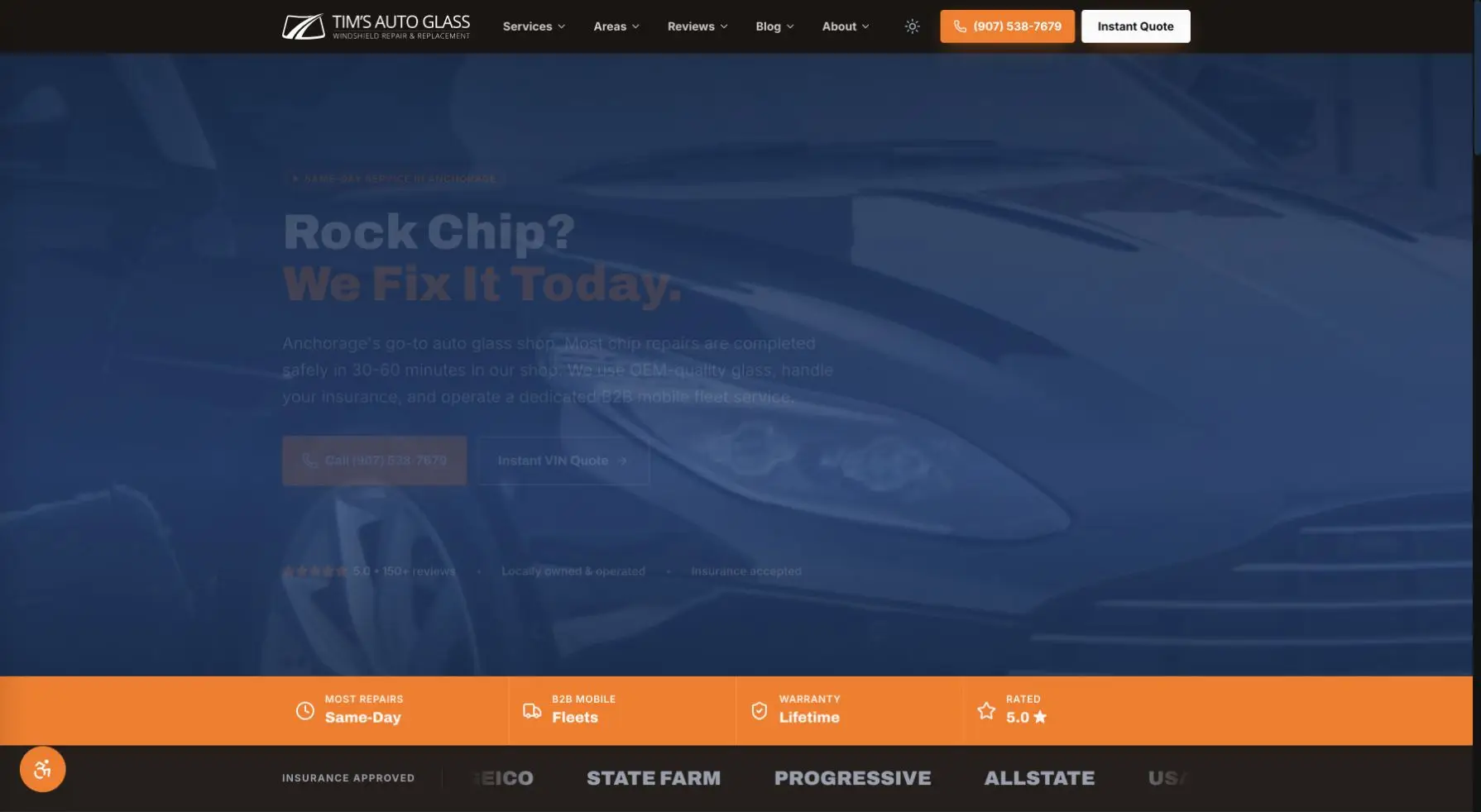 Desktop screenshot of Tim's Auto Glass on timsautoglassak.com